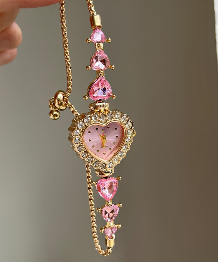 Modern Pink Alloy Love Zircon Crystal Watches