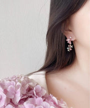 Modern Pink Copper Overgild Pearl Floral Drop Earrings