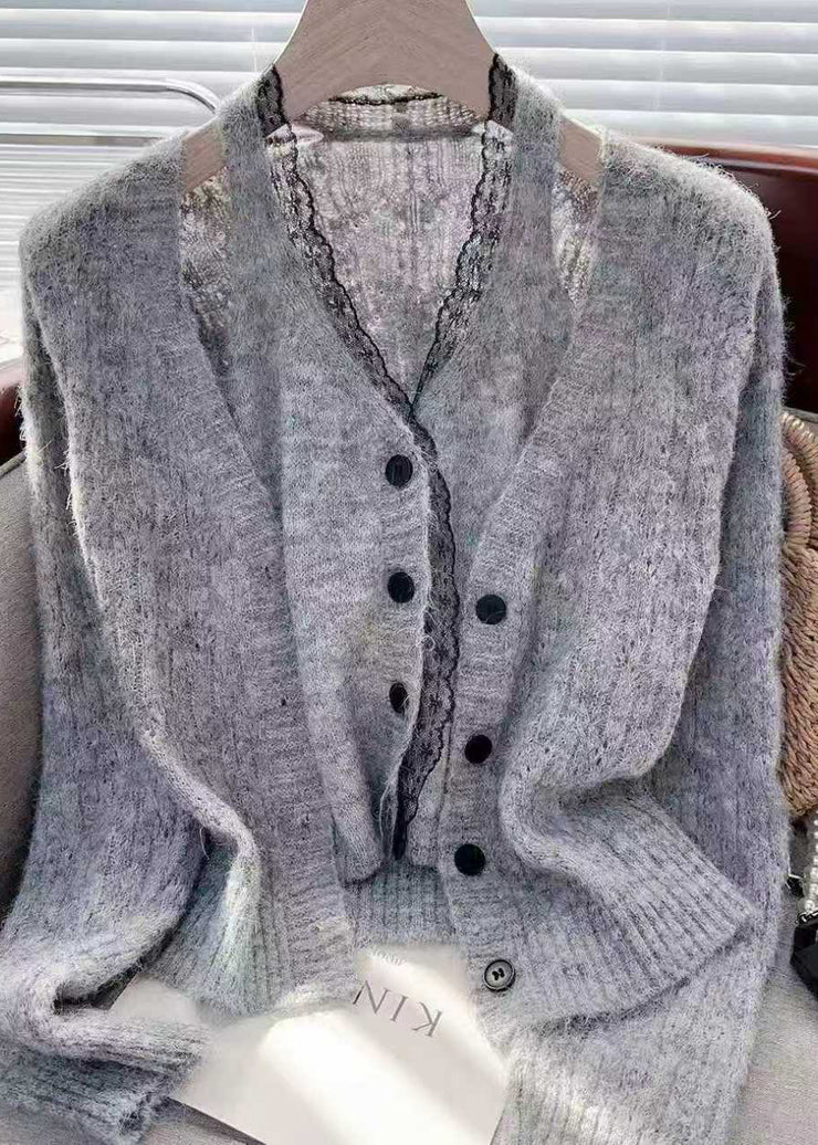 Modern Pink Lace Patchwork False Two Pieces Knit Sweaters Fall