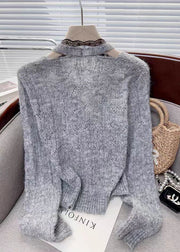 Modern Pink Lace Patchwork False Two Pieces Knit Sweaters Fall