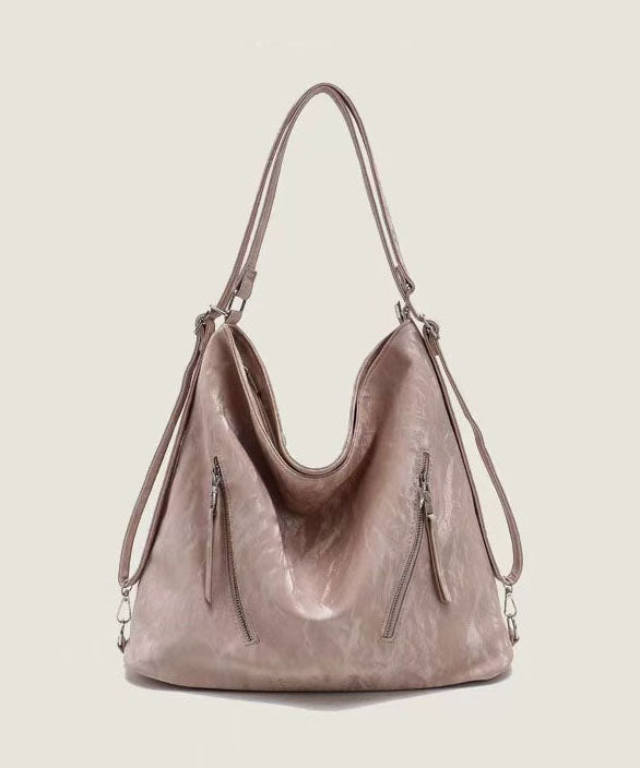 Modern Pink Large Solid Durable Faux Leather Women Handbags
