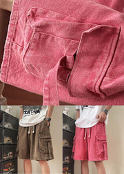 Modern Pink Pockets Elastic Waist Denim Men Shorts Summer