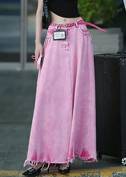Modern Pink Pockets High Waist Denim Skirts Summer
