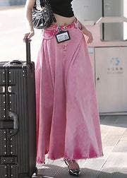Modern Pink Pockets High Waist Denim Skirts Summer