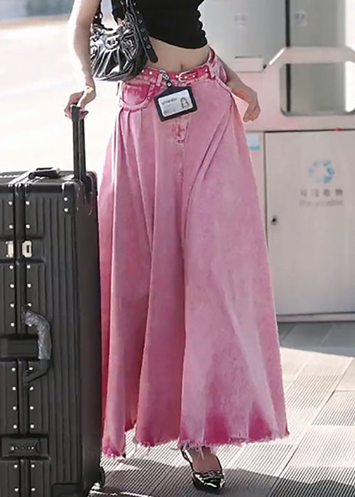 Modern Pink Pockets High Waist Denim Skirts Summer