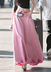 Modern Pink Pockets High Waist Denim Skirts Summer