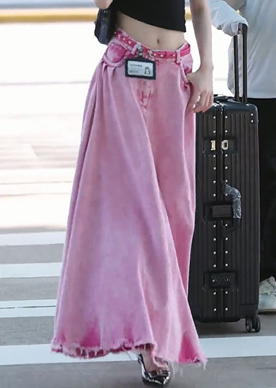 Modern Pink Pockets High Waist Denim Skirts Summer