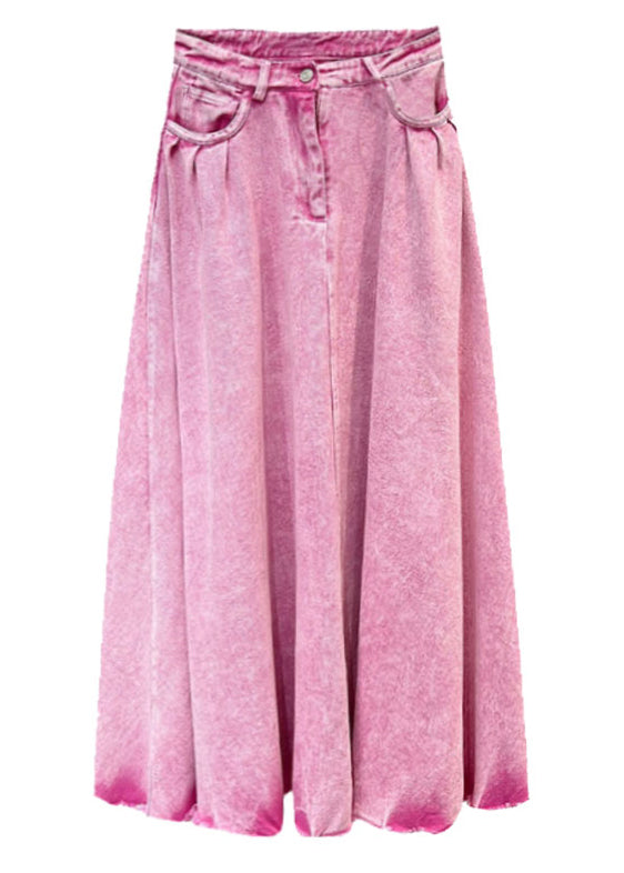 Modern Pink Pockets High Waist Denim Skirts Summer