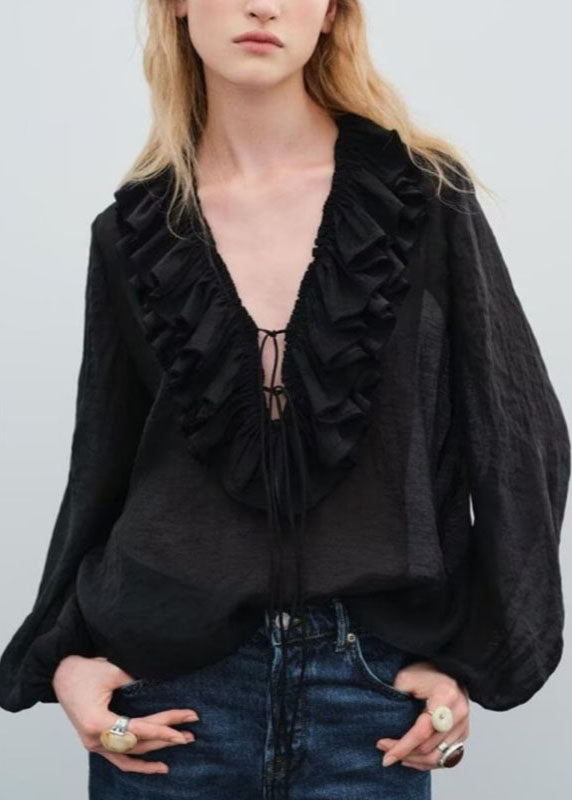 Modern Pink Ruffled Drawstring Tops Lantern Sleeve