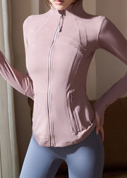 Modern Pink Stand Collar Long Sleeve Yoga Coats