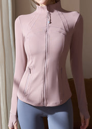 Modern Pink Stand Collar Long Sleeve Yoga Coats