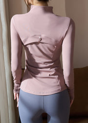 Modern Pink Stand Collar Long Sleeve Yoga Coats