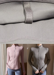 Modern Pink Stand Collar Long Sleeve Yoga Coats
