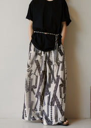 Modern Pockets Print Elastic Waist Cotton Wide Leg Pants Summer