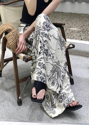 Modern Print Pockets High Waist Cotton Wide Leg Pants Fall