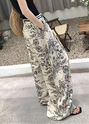 Modern Print Pockets High Waist Cotton Wide Leg Pants Fall