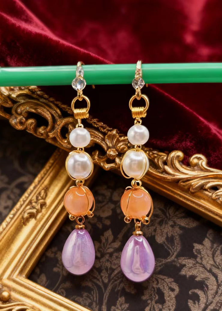 Modern Purple Acrylic Fine Pearl Drop Earrings