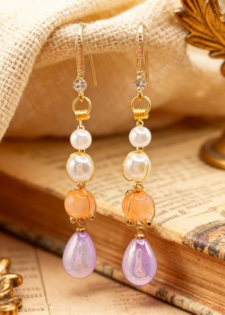 Modern Purple Acrylic Fine Pearl Drop Earrings