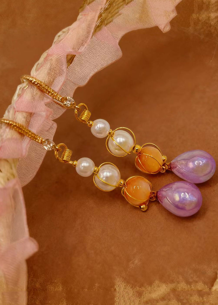 Modern Purple Acrylic Fine Pearl Drop Earrings