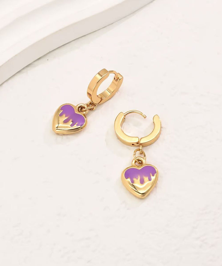 Modern Purple Alloy Love Hoop Earrings