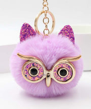 Modern Purple Alloy Owl Fluffy Keychains