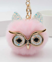Modern Purple Alloy Owl Fluffy Keychains