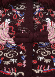 Modern Purple Fox Collar Embroideried Pockets Woolen Coats Winter