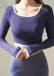 Modern Purple O-Neck Long Sleeve Workout Tops
