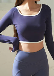 Modern Purple O-Neck Long Sleeve Workout Tops