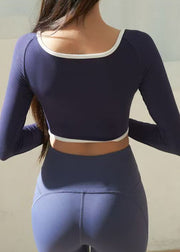 Modern Purple O-Neck Long Sleeve Workout Tops