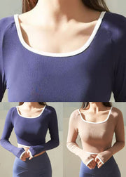 Modern Purple O-Neck Long Sleeve Workout Tops