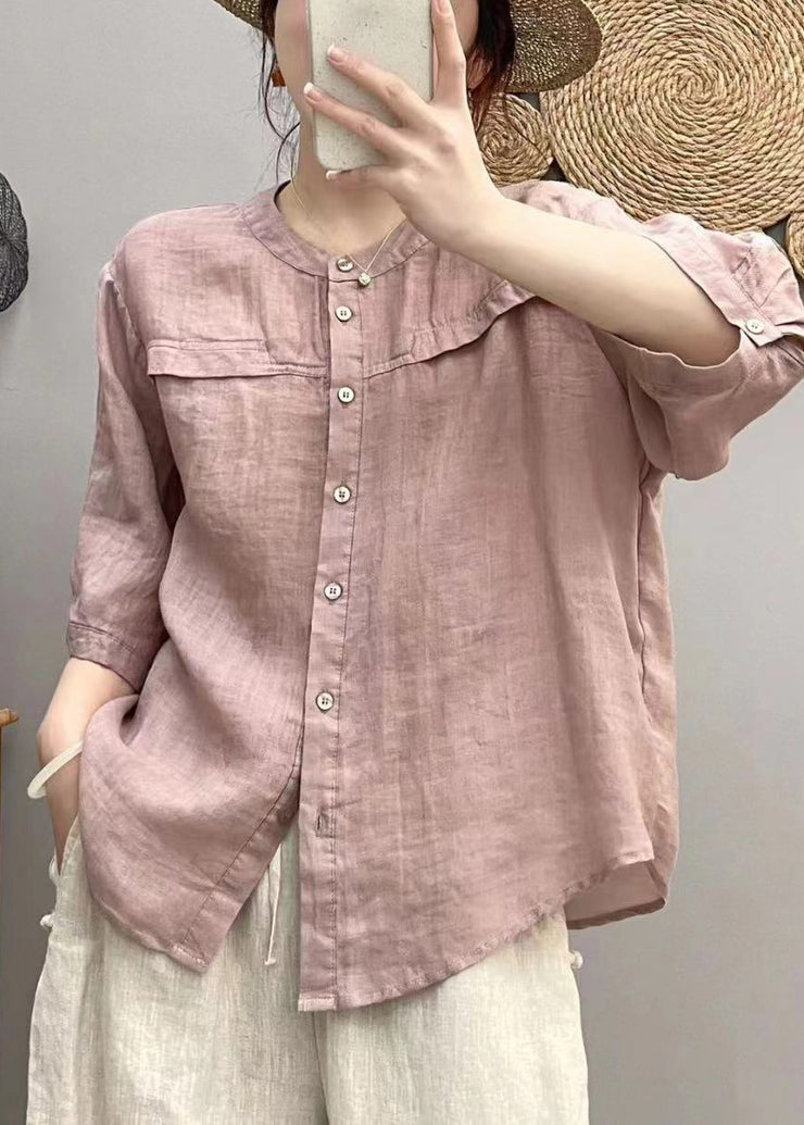 Modern Purple Oversized Linen Blouse Tops Bracelet Sleeve