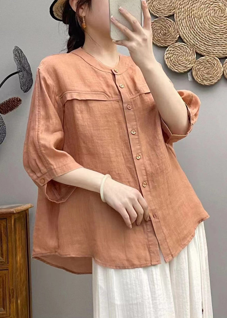 Modern Purple Oversized Linen Blouse Tops Bracelet Sleeve