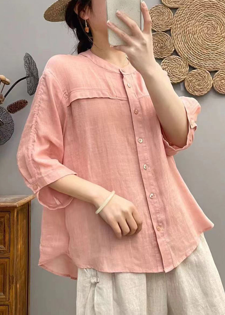 Modern Purple Oversized Linen Blouse Tops Bracelet Sleeve