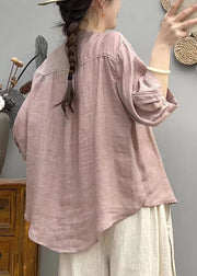 Modern Purple Oversized Linen Blouse Tops Bracelet Sleeve