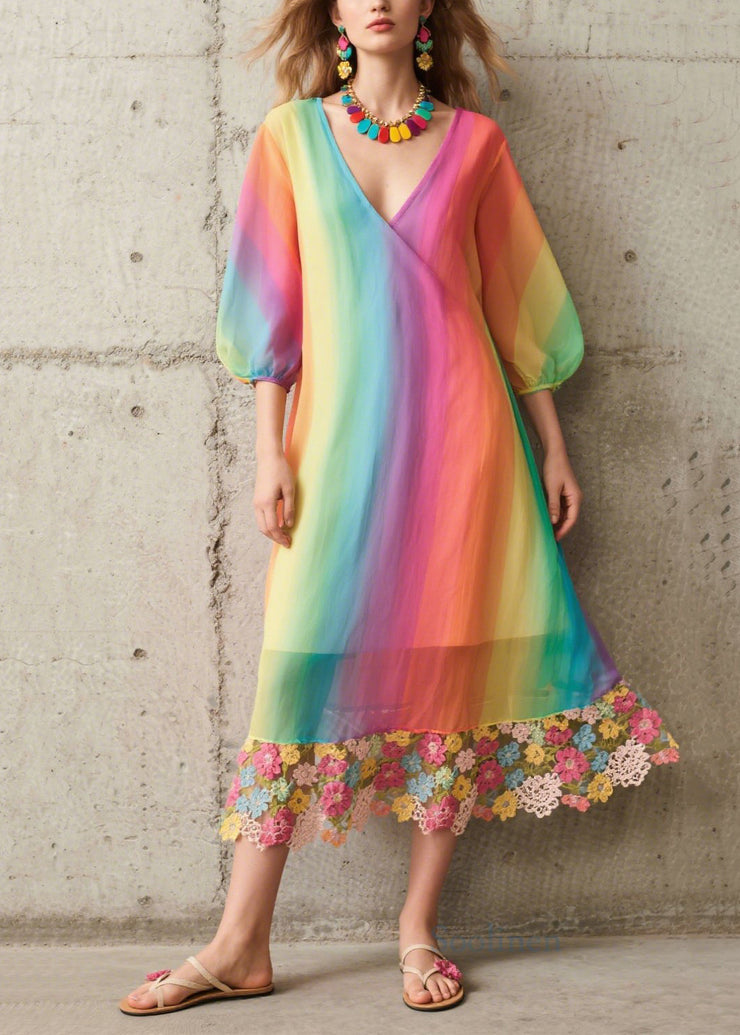 Modern Rainbow Oversized Patchwork Chiffon Dresses Summer