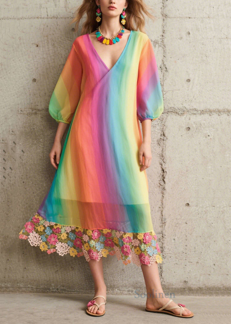 Modern Rainbow Oversized Patchwork Chiffon Dresses Summer