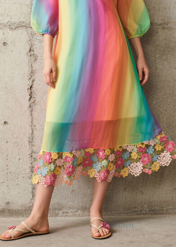 Modern Rainbow Oversized Patchwork Chiffon Dresses Summer