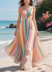 Modern Rainbow Patchwork Exra Large Hem Chiffon Vacation Dress Summer