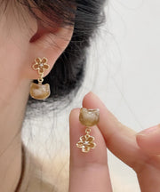 Modern Red Alloy Resin Floral Cat Drop Earrings