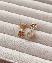 Modern Red Alloy Resin Floral Cat Drop Earrings