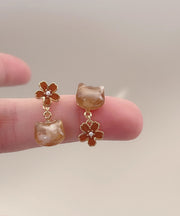Modern Red Alloy Resin Floral Cat Drop Earrings