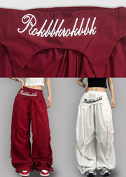 Modern Red Asymmetrical Elastic Waist Cotton Pants Fall
