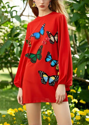 Modern Red Oversized Butterfly Chiffon Mini Dress Summer
