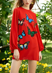 Modern Red Oversized Butterfly Chiffon Mini Dress Summer