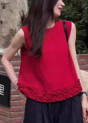 Modern Red Ruffled Cotton Tank Sleeveless