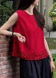 Modern Red Ruffled Cotton Tank Sleeveless