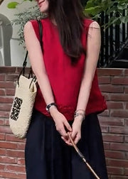 Modern Red Ruffled Cotton Tank Sleeveless