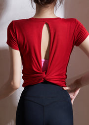 Modern Red Wrinkled Short Sleeve Modal Cotton Yoga Tank Tops