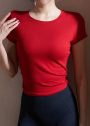 Modern Red Wrinkled Short Sleeve Modal Cotton Yoga Tank Tops